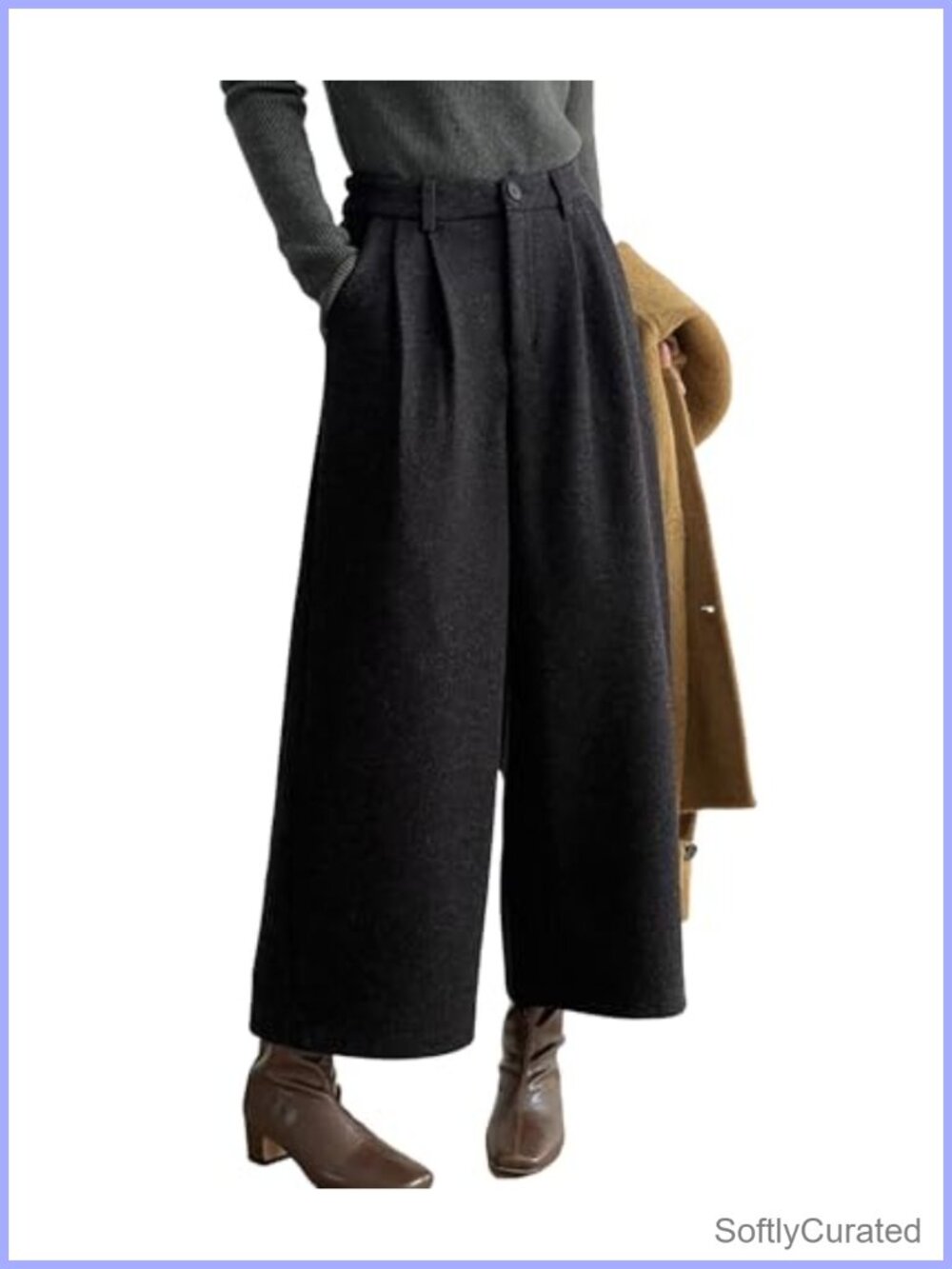 Wool Blend Culottes High Waisted Wide Leg Cropped Palazzo Pants